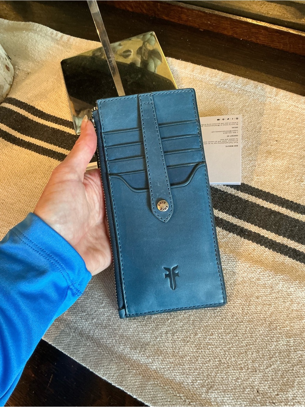 NWT Frye Melissa Leather Snap Card Wallet Ink Blue Retail $98 - Picture 6 of 11